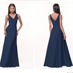 Azazie Nala Dark Navy Bridesmaid Dress Small A-Line Pleated Chiffon Gown Size 4